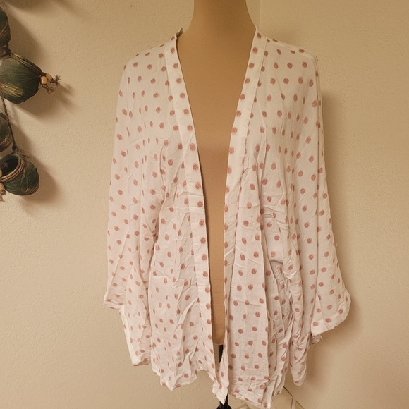 Sim & Sam White and Pink Polka Dot Kimono Jacket - Picture 1 of 5